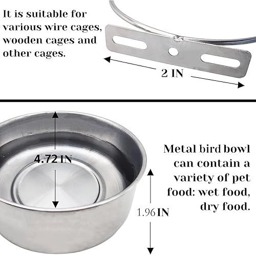 Miniatura 21 de PINVNBY Tazas de alimentación para loros, platos de comida para pájaros, comederos de loro de acero inoxidable, cuencos de jaula de agua con soporte