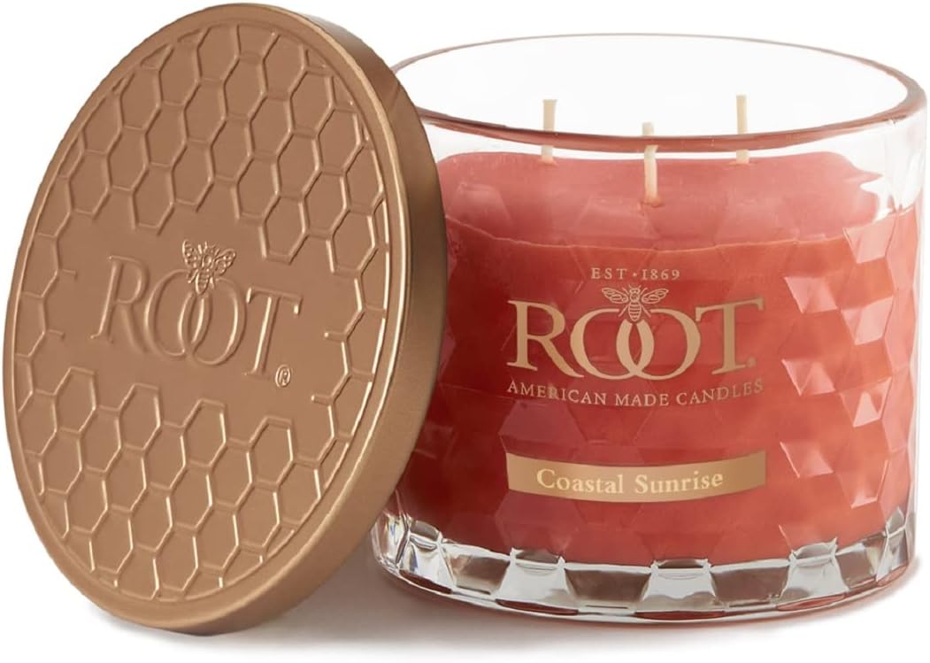Root Candles Scented Candles Honeycomb Beeswax Blend Premium Handcrafted Candle, 12-Ounce 3-Wick, Coastal Sunrise