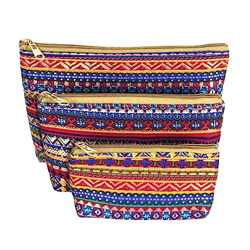 NISUN Multipurpose Set of 3 Printed Canvas Travel Pouch Cosmetic Bags for Storage, Travel Kit, Makeup Pouches, Toiletry Bags for Women (24 X 14 X 6 cm, Multicolor)