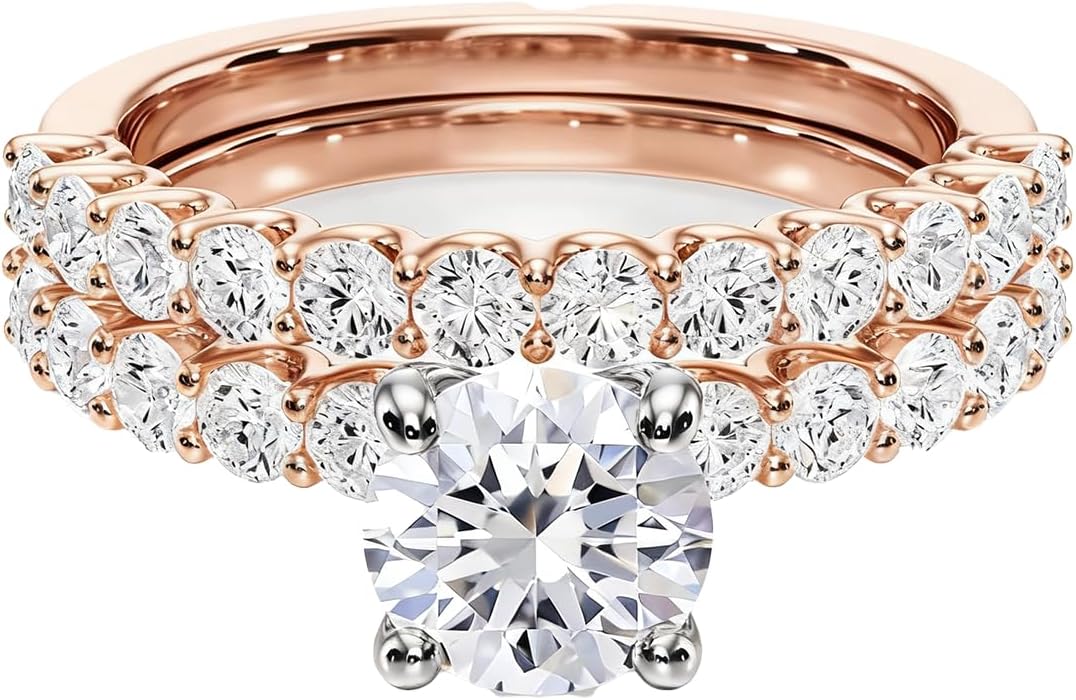 925 Sterling Silver/10K/14K/18K Real Gold 1.48 Carat(ctw) Round-Cut Moissanite Wedding Engagement Ring Sets for Women, Personalized Customized Engagement Ring Sets, Promise Anniversary Wedding Bands Size4-14