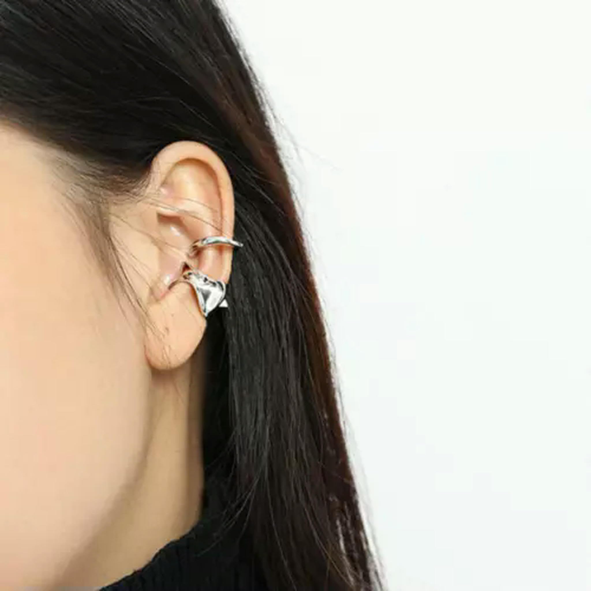 Pendiente de aro de Plata de Ley con Forma Irregular para Mujer, A1326-A, 1 aro pequeño Individual, Dorado