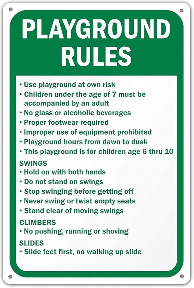 Playground Rules Safety Sign Tin Signs Caution Warning Sign Outdoor Gift For Women Men 8x12 Inch