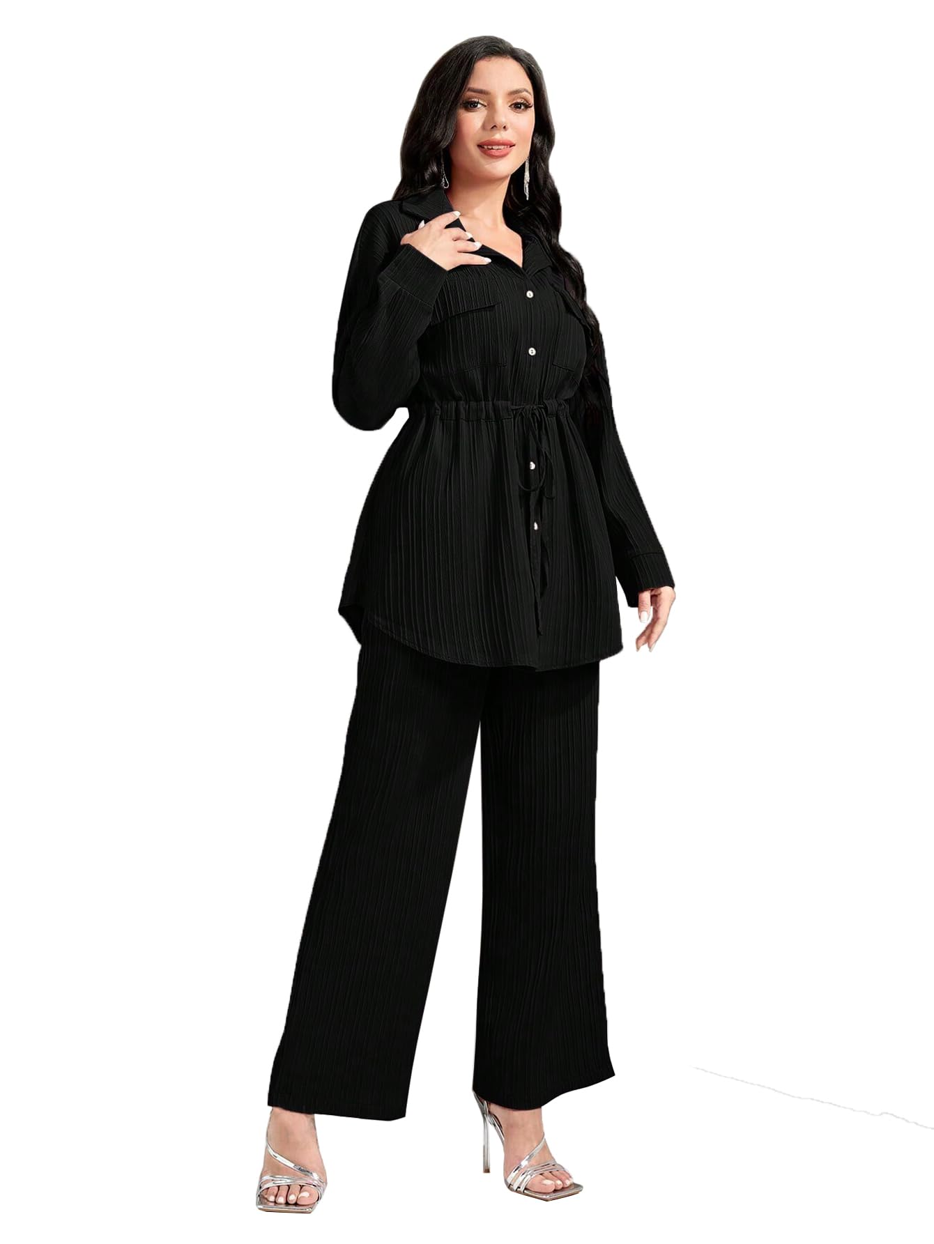 TADKEE Women's Polyester Striped Co-ord set
