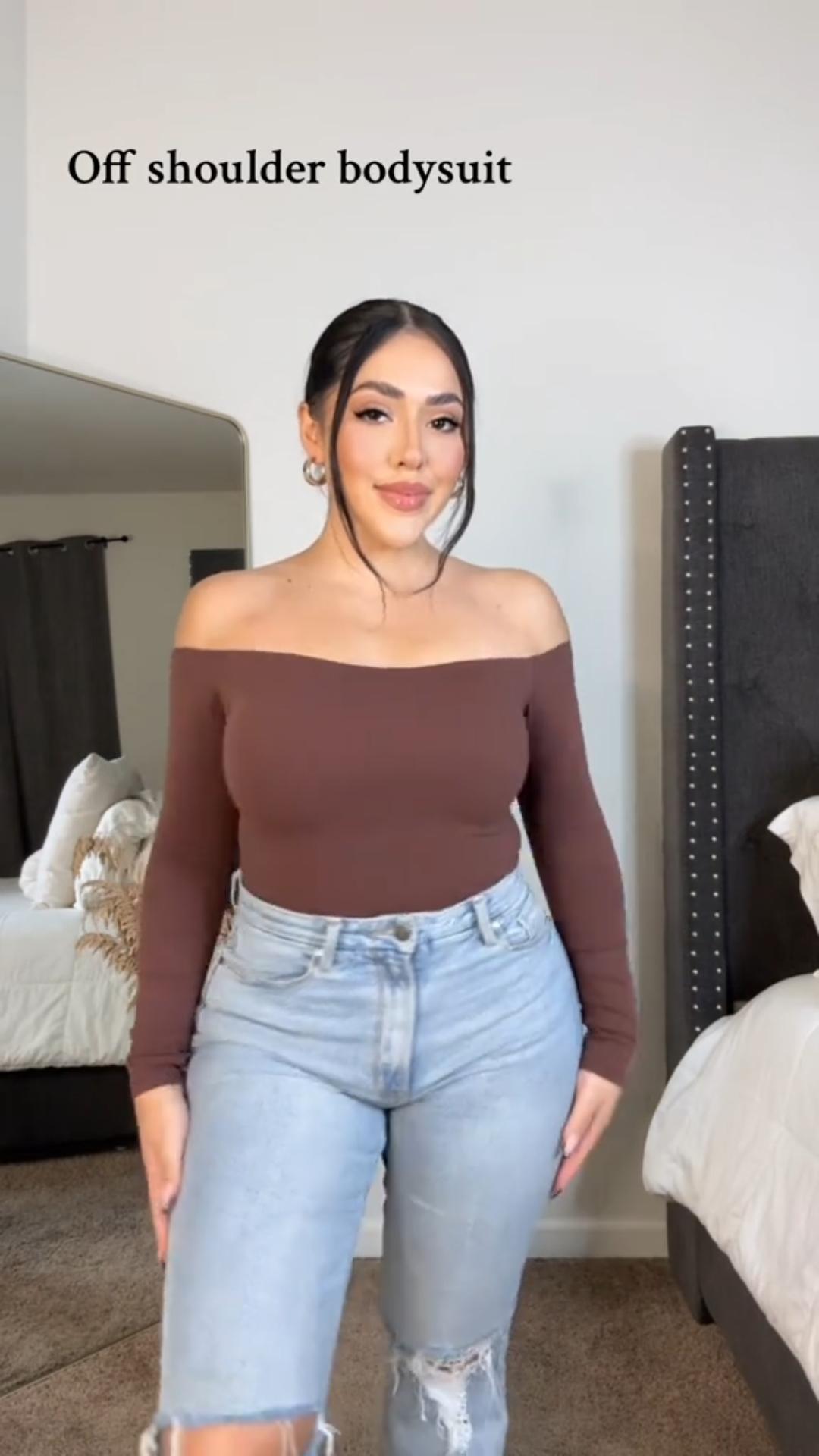 INLYRIC Women's Natrelax Off The Shoulder Bodysuit Long Sleeve