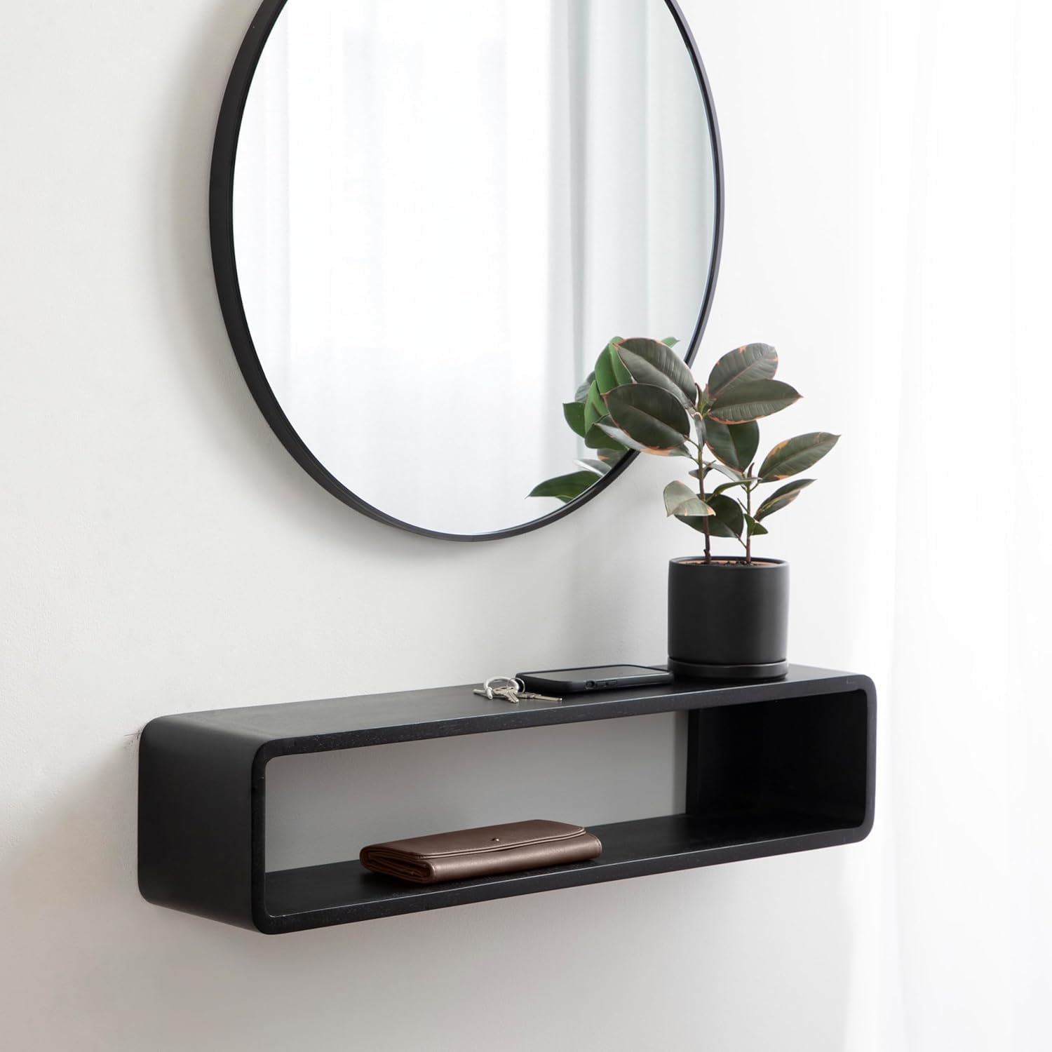Craftsline Modern Wood Floating Console Table Shelf, 40 x 7 x 7, Black, Contemporary Wooden Floating Entryway Table with Storage (40 inch Long)-image-19