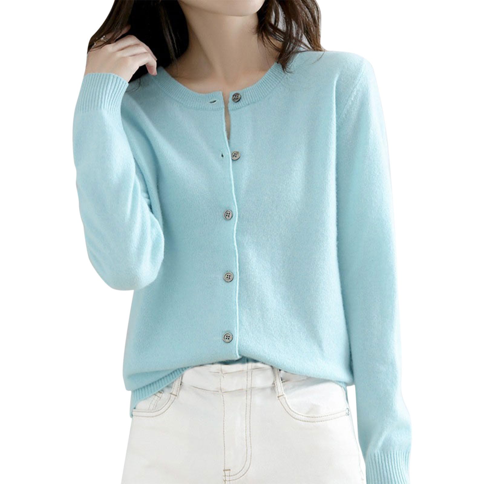Generisch Cárdigan de cachemira para mujer, cárdigan ligero con botones, cárdigans para mujer, suéter de punto de manga larga, suéter de punto de otoño en color liso, chaqueta corta de manga larga