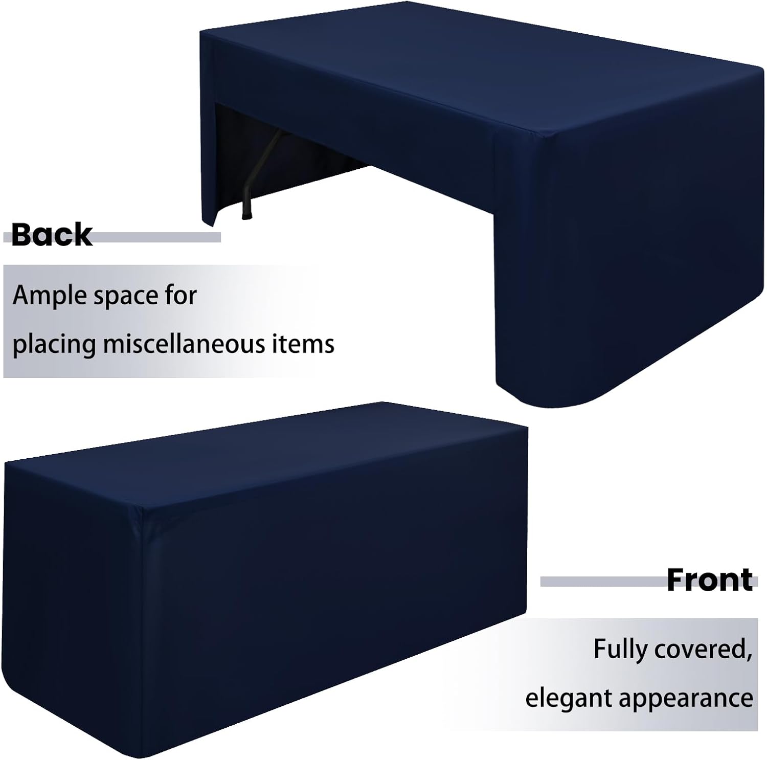 4 Pack Navy Blue Fitted Table Cover, Open Back Polyester Tablecloth for 6ft Rectangular Folding Tables, Washable Fabric and Wrinkle Resistant Table Cloth for Party, Wedding, Banquet, Trade Show