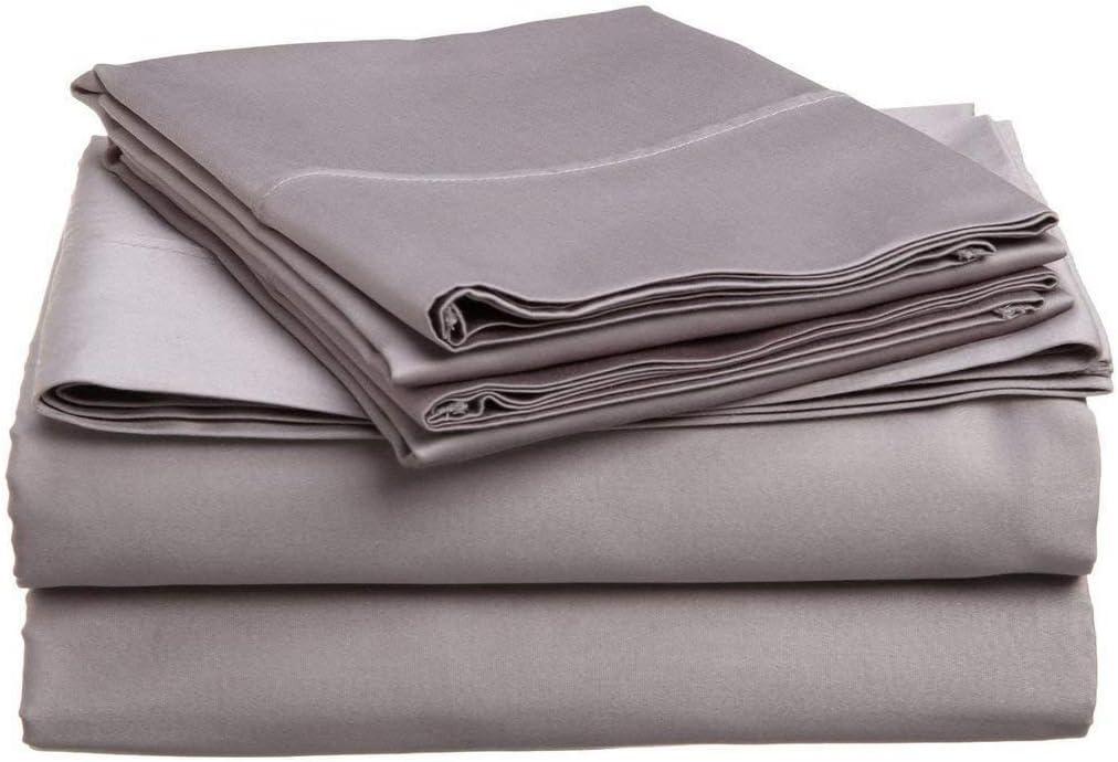 400-Thread Count Bed Sheets Italian Finish 100% Egyptian Cotton 4-PCs - Sheet Set, Fits Mattress Upto 21"-24 Inch Deep Pockets Solid Pattern (King, Silver Grey)