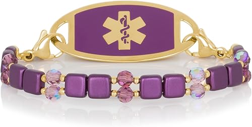 Lauren's Hope Hermosas pulseras de alerta médica elásticas con cuentas para mujer, identificación médica