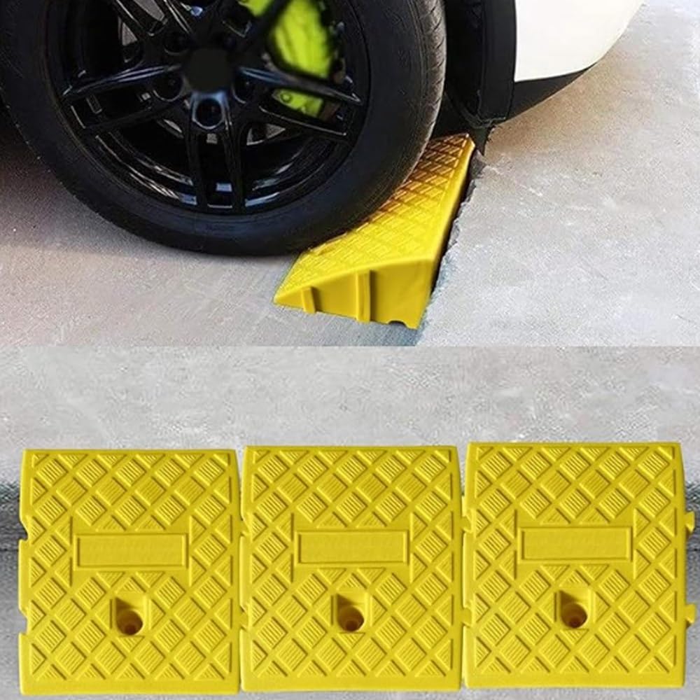 Rampe en Caoutchouc De Trottoir, Rampe De Seuil pour Voiture Hauteur 5/7/9/11/13cm Rampe pour Fauteuil Roulant Voiture Garage, Antidérapante(Yellow,50 * 27 * 9cm)