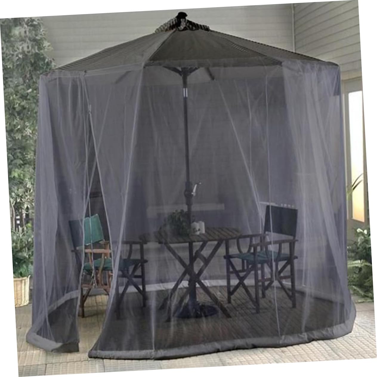Cubierta para Sombrilla de Patio con Mosquitera Cremallera Protección Solar Cubierta Plegable para Jardín Exterior Negra