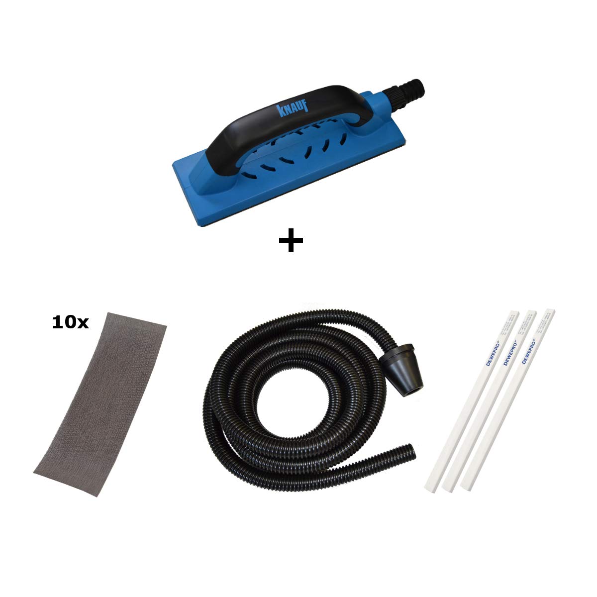 KNAUF® Abranet® Super-Set - der Handschleifer mit Absaugfunktion für den Trockenbau - im Set inkl. 10 Klettschleifgitter P120 + 3 St. DEWEPRO® Zimmermannsbleistifte