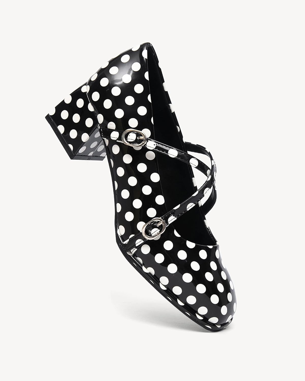 NEWBELLA Women's Retro Mary Janes - Patent Leather Chunky Heel Pumps with Cross Strap & Square Toe, Comfortable French Style Dress Shoes for Work & Daily Wear - Image 2