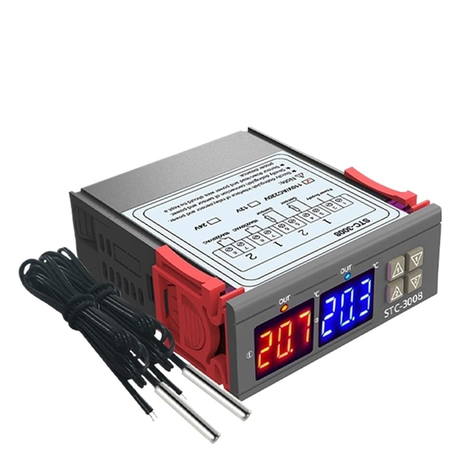 1Pcs Digital Temperature Controller STC-3008 Incubator Thermostat Dual Display NTC Sensor Temperature Regulator DC12V 24V AC110-220V(STC-3008 DC12V)