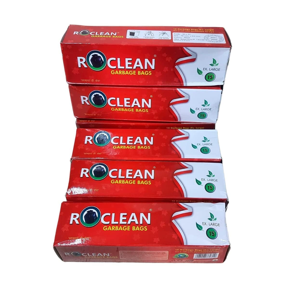 AANIJ® ROCLEAN Biodegradable Garbage Bags (Extra-Large) Size 76 cm x 94 cm Dustbin Bag/Trash Bag - Black Color 15 bags Pack of (2)-image-8