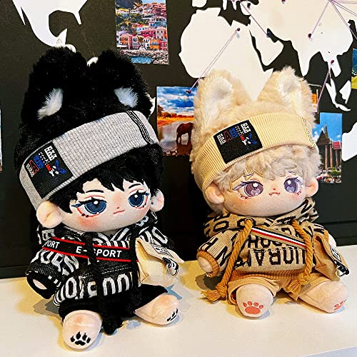 niannyyhouse 20cm Plush Doll Clothes Loose Hip-hop Suit Headwear Hoodie Pants Backpack Glasses Shoes 8in Doll Accessories (Brown, 20cm) - Image 3