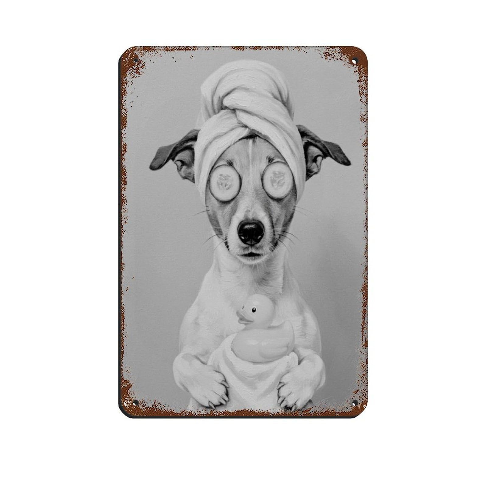 Bathroom Spa Art, Jack Russell Terrier Dog Retro Poster Metal Tin Sign Chic Art Retro Iron Painting Bar People Cave Cafe Family Garage Poster Wall Decoration 8x12inch(20x30cm)