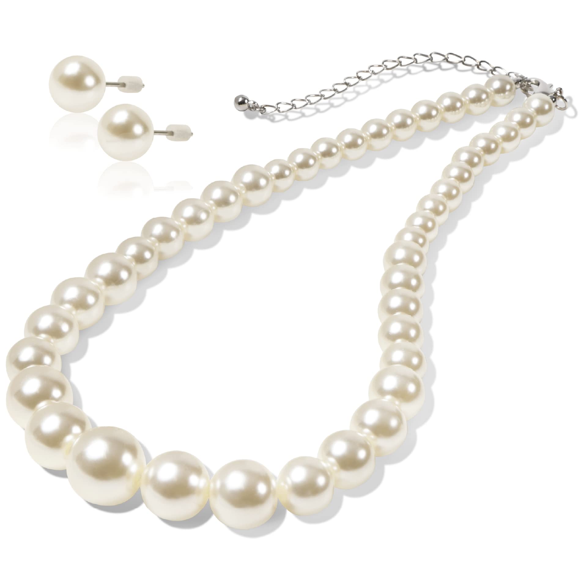 Amazon | [LunArts] パールネックレス 1連 （ピアス） セット 8mm 真珠 