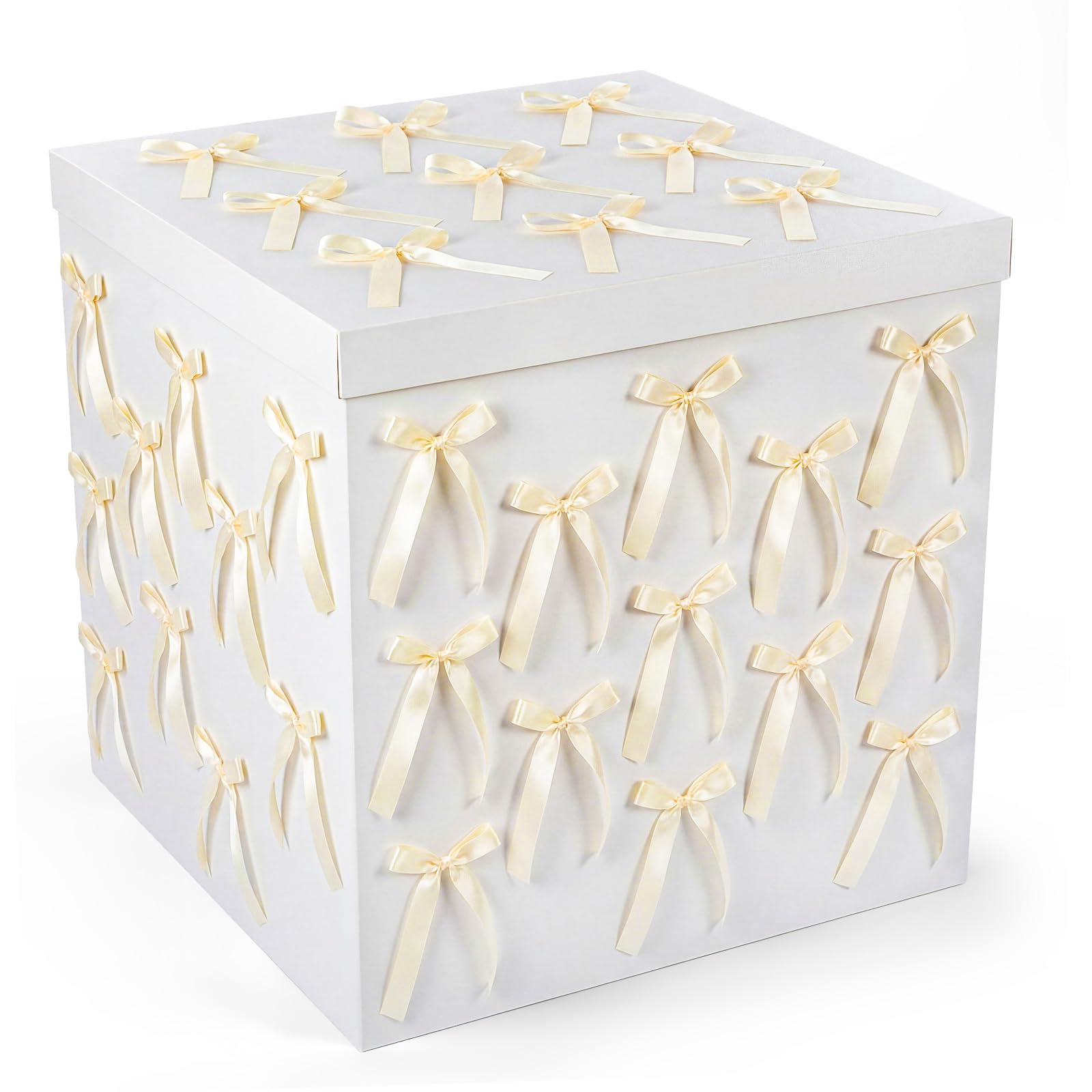 Kolldenn Scatola regalo extra large con coperchio, 71 x 71 x 71 cm, gigante, bianca, con fiocco e nastro, per rivelare il genere, grande regalo, compleanno, celebrazioni speciali, anniversari
