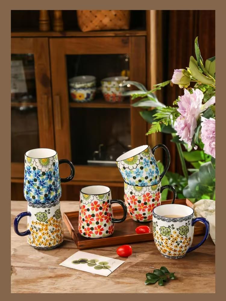 Ceramic Coffee Mug with Handle Vintage, Floral Cute Espresso Cups, Large Tea Cups and Drinking Mugs for Office and Home, Ideal Gifts for Women and Men (Orange 480ml) - Image 6