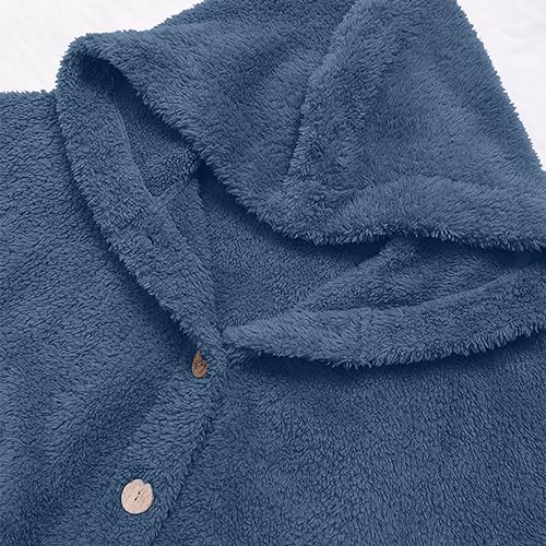 Fuzzy Fleece Jacket for Women Lightweight Cozy Button Hooded Shirts Womens Winter Coats Causal Plus Size Bed Jackets4