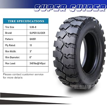 SUPERGUIDER HD 5.00-8 Forklift Tire 10PLY w/Tube Flap 5.00x8, SET 2-12026