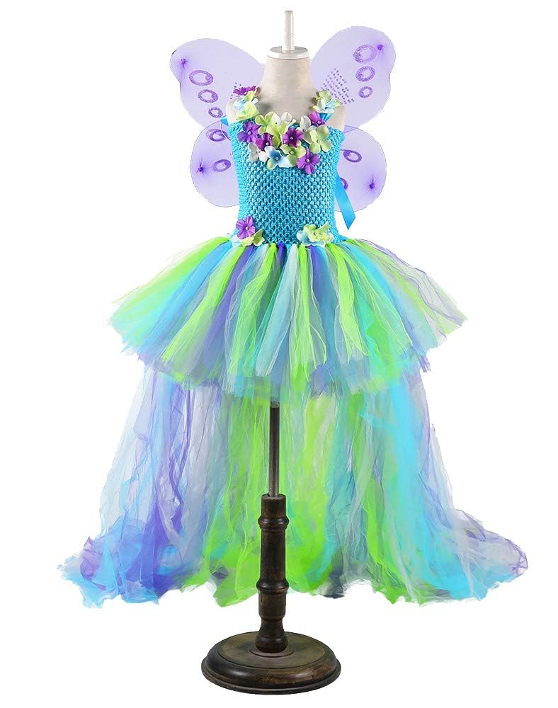 Tutu Dreams Long Train Fairy Princess Dress for Girls 1-8Y with Wings Set Birthday Party