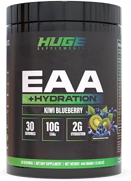Huge EAA + Hydration, Essential Amino Acids Powder, EAAs & BCAAs, Intra & Post Workout Recovery Powder, Muscle Growth, Recovery & Performance, 10g EAAs & Electrolytes, Kiwi Blueberry, 30 Servings