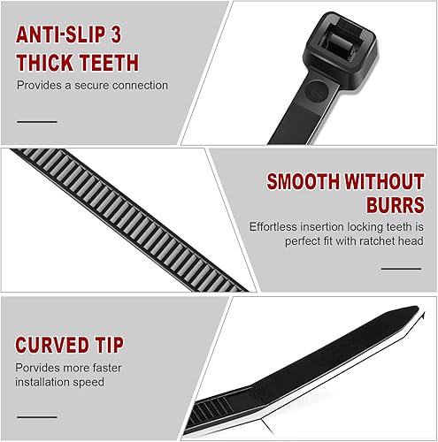 Miniatura 4 de 1200 bridas negras de 12 pulgadas, bridas de plástico resistentes con resistencia a la tracción de 70 libras, cintas de nailon negro autobloqueantes