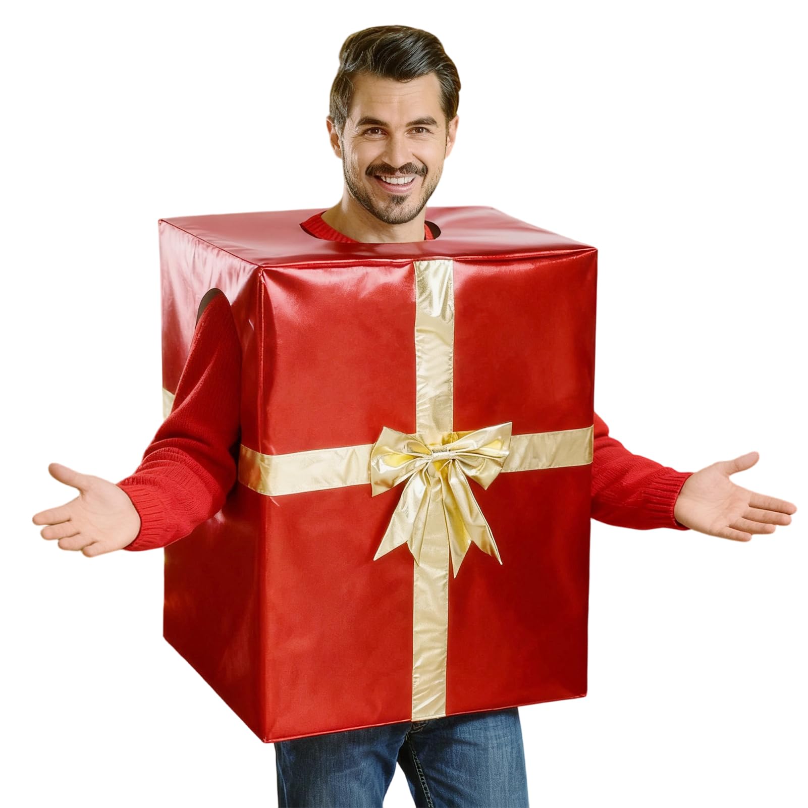 Maryparty Present Christmas Costume Fancy Dress Large Present Costume for Adults Xmas Party Outfit, Red
