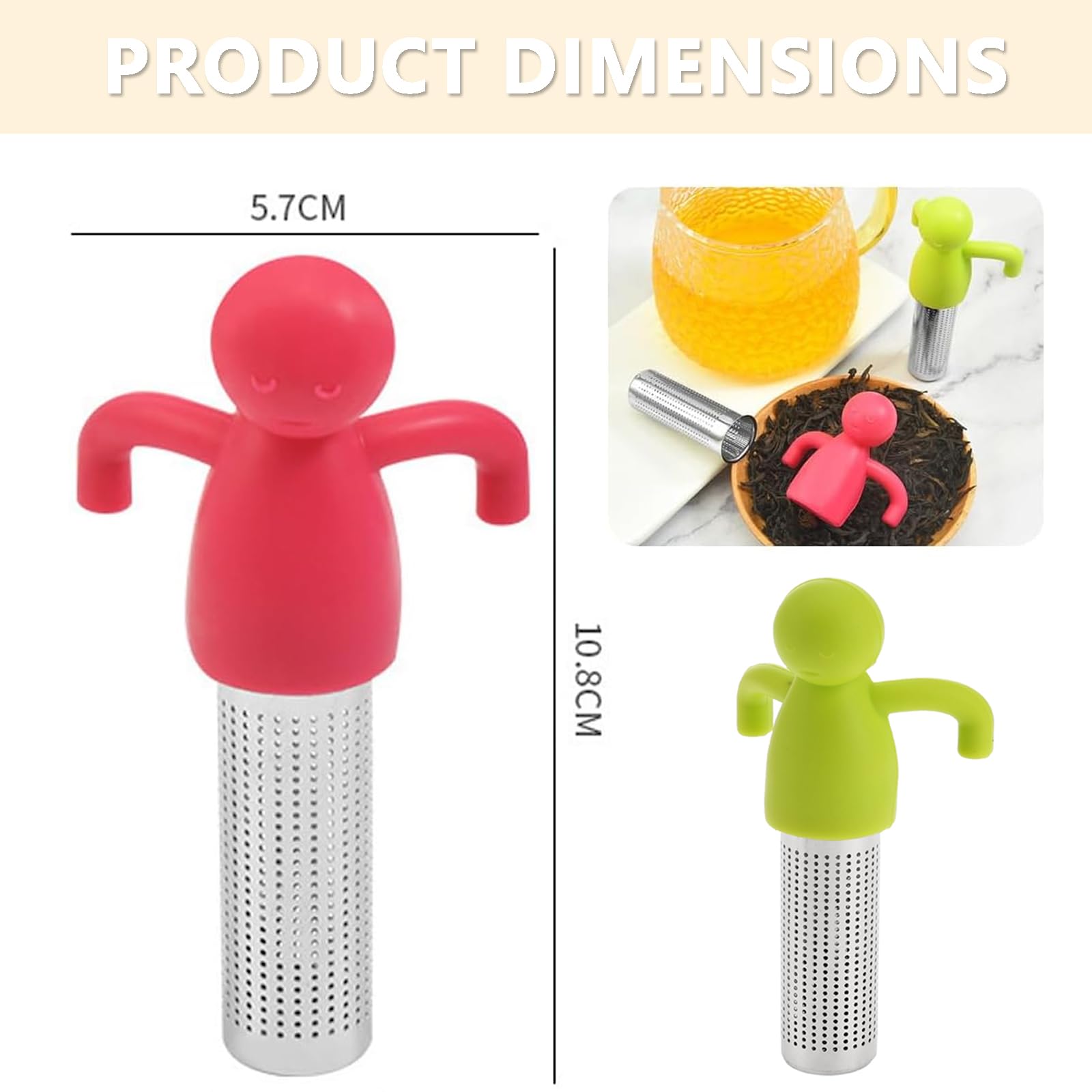 Coladores de Té de Silicona en Forma Humana, Infusor a Prueba de Caídas, Filtro de Acero Inoxidable para Té Suelto, Rosa