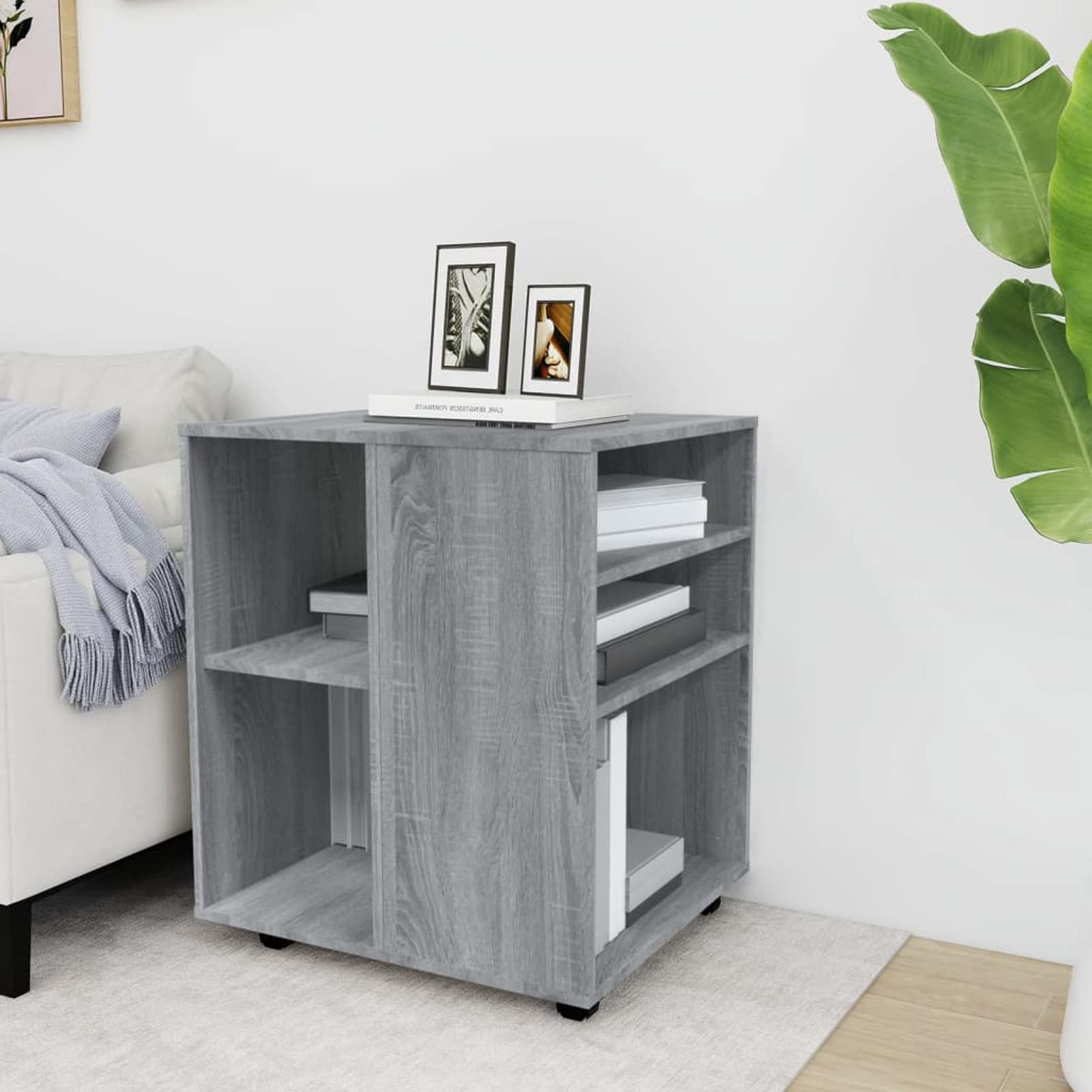 Armadietto con Ruote Grigio Sonoma 60x53x72cm Legno Multistrato,Carrello Porta Stampante, Mobiletto con Ruote, Supporto per Stampante in Legno, Classificatore per Documenti per Studio, Uffici