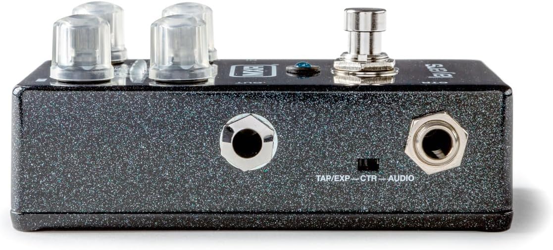 Strana view of MXR M307 pedal showing power input and instrument input jack