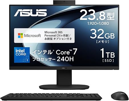 ASUS V440VAK-BPC100WS Desktop PC V400 AiO V440VAK 23.8" Windows 11 Intel Core 7 240H Memory 32GB SSD 1TB Microsoft 365 Personal 24 Month Version with USB Keyboard/USB Mouse Integrated AIO Desktop PC