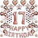 17th Rose Gold Birthday Decorations,17th Birthday Balloons Supplies for Girl Women Happy Birthday Banner Rose Gold 17 Number Balloon Star Heart Foil Balloons Confetti Balloons