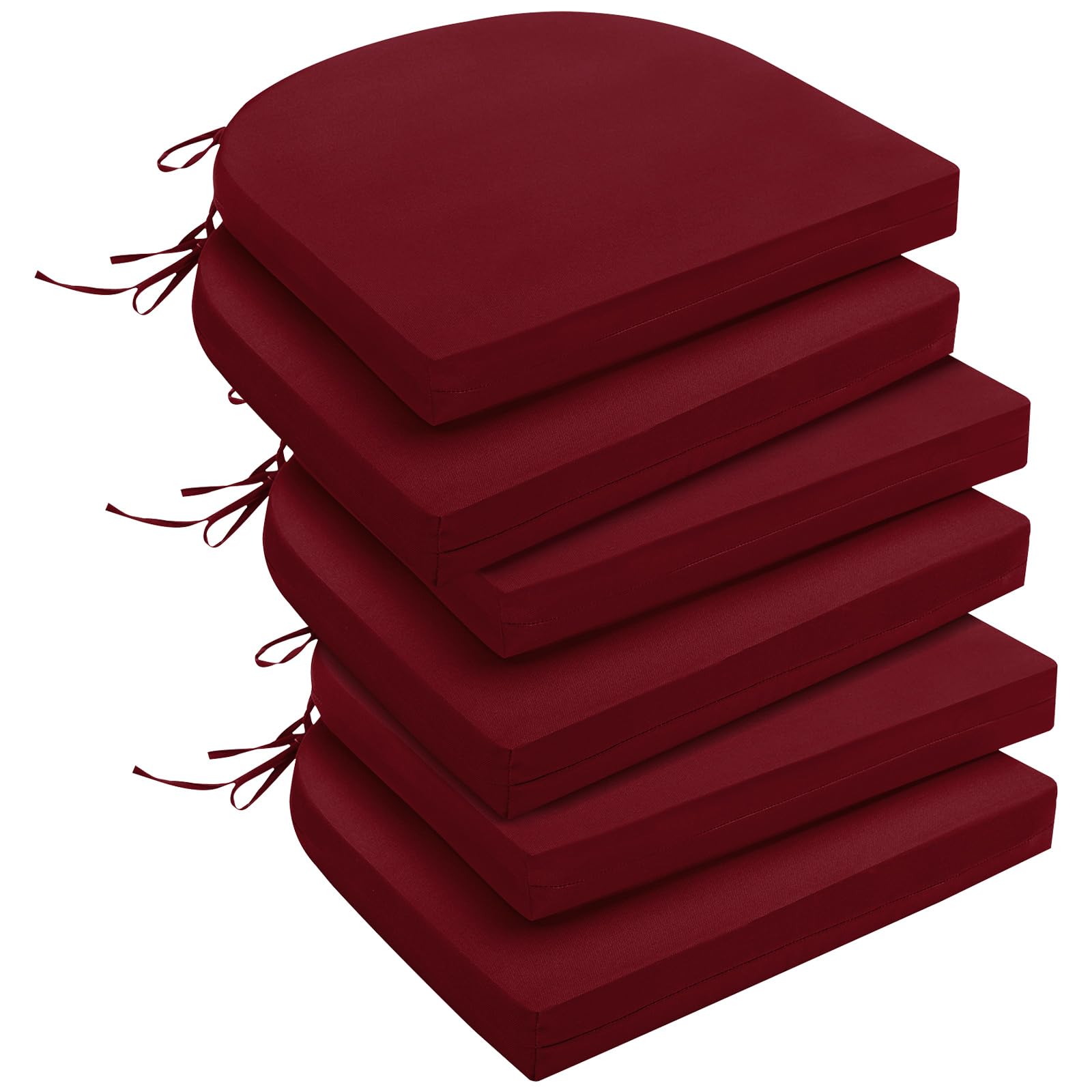 downluxe Outdoor Chair Cushions Set of 6 for Patio Furniture, Water-Resistant Round Corner Patio Chair Cushions with Ties, High Density Foam Outdoor Seat Cushion, 17" X 16" X 2", Burgundy