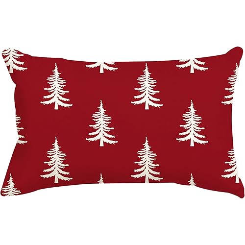 ADFLOOD Christmas Pillow Covers 12X20 Christmas Trees Decorative Throw Pillows Decoration Holiday Party Red Cushion Case for Home Couch Sofa