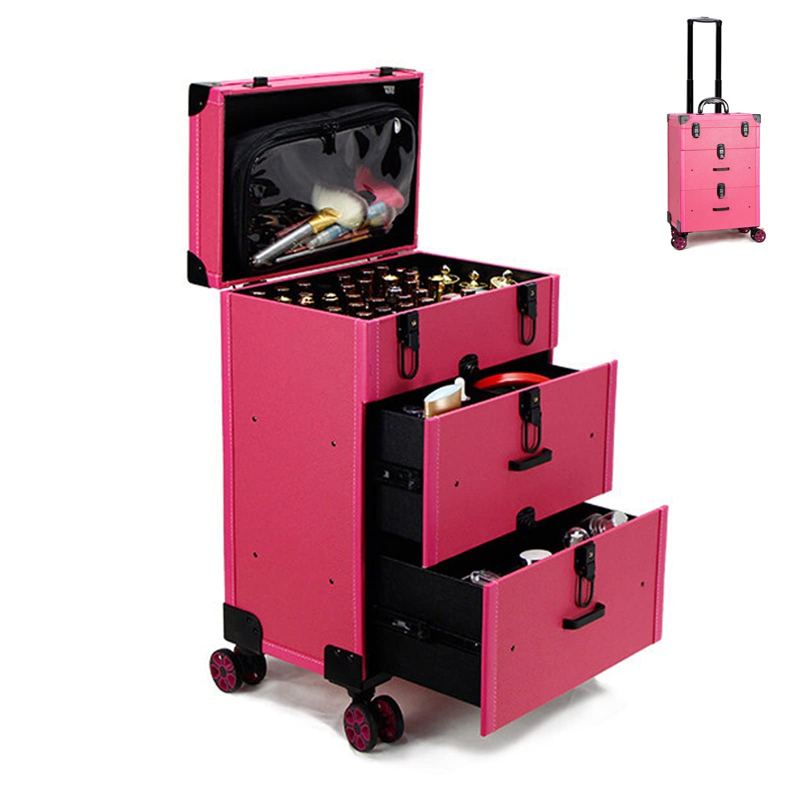 Rolling Makeup Case Profesjonalny Makijaż Etui Na Pociąg Makijaż Artysta Organizator Podróży, Duża Pojemność Kuferek Dla Wizażystów Fryzjerów, Zestawy Techniczne Do Szkoły, Czarny 1 Sztuka