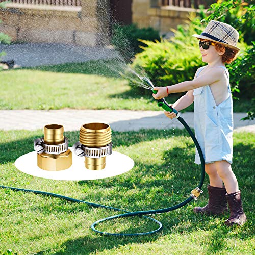 4 Sets 5/8 Inch Solid Brass Garden Hose Mender End Repair Kit Water Hose Coupling Splicer Mender Female Male Hose Connector With Tape, Stainless Steel Clamp And 3/4 Inch Rubber Gasket #TOP4