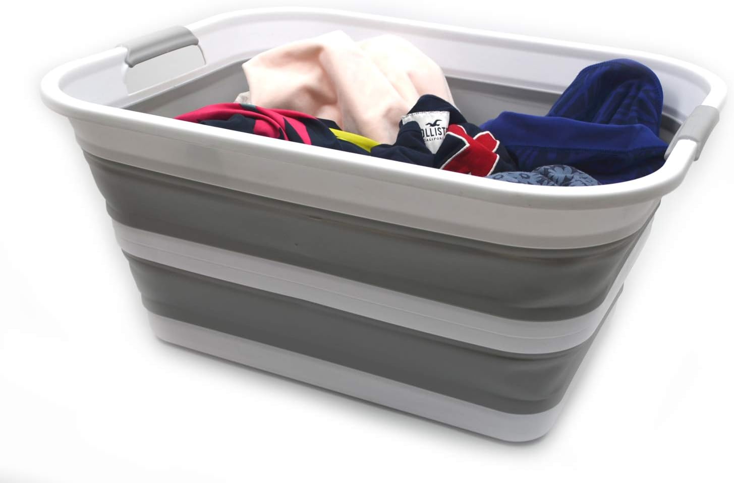 SAMMART 42L Collapsible Plastic Laundry Basket - Foldable Pop Up Storage Container/Organizer - Portable Washing Tub - Space Saving Hamper/Basket (Grey, 1)