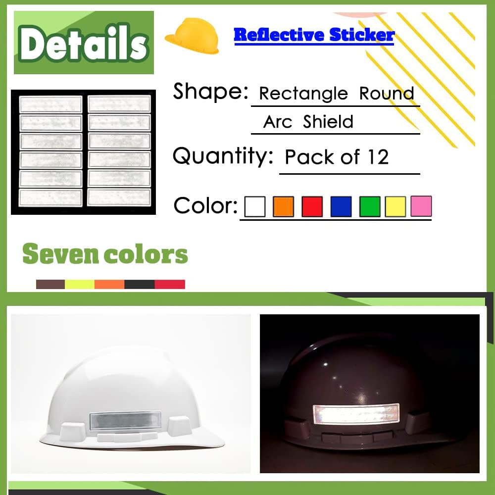 High Visibility Reflective Safety Hard Hat Sticker Customize Logo Hi-Vis Sticker for Helmet (Rectangle White)