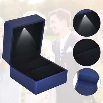 Ring Box With LED Light, Velvet Ring Boxs, Jewelry Display Gift Box with LED Internal Lighting, LED Lighted up Ring Storage Holder Display Case, for Proposal Engagement Wedding, 5.8*6.3*5cm, Black