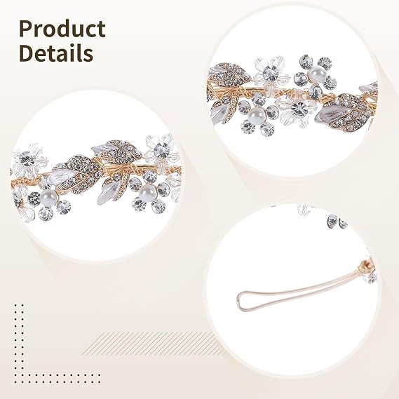 Gold Headband Bridal, Floral Design For Weddings, Crystal, Metal