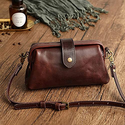 Premium Leather Retro Handmade Doctor Bag,Dr bag - retro handmade bag,Crossbody Unique Opening Small Vintage Phone Purse Handbags for Women (Coffee)2