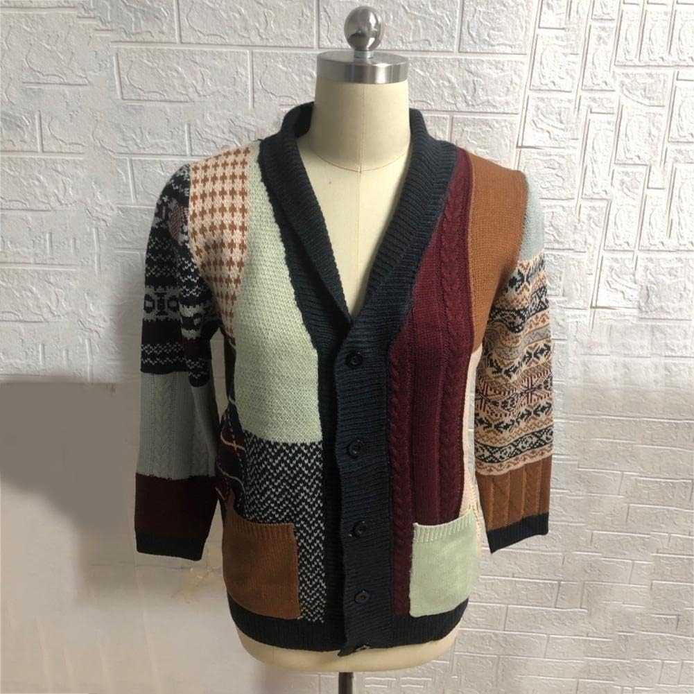 (Wool) Sweater Men Autumn Winter Long Sleeve Buttons Cardigan Ethnic Patchwork Coat Sweater Sweater