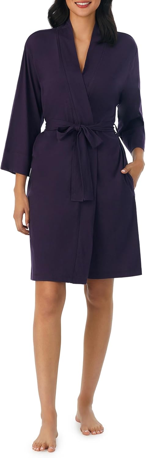 Nautica Womens Soft Robe - Above Knee 3/4 Length Sleeve Lightweight Robe - Cotton Knit Jersey Sleepwear and Loungewear
