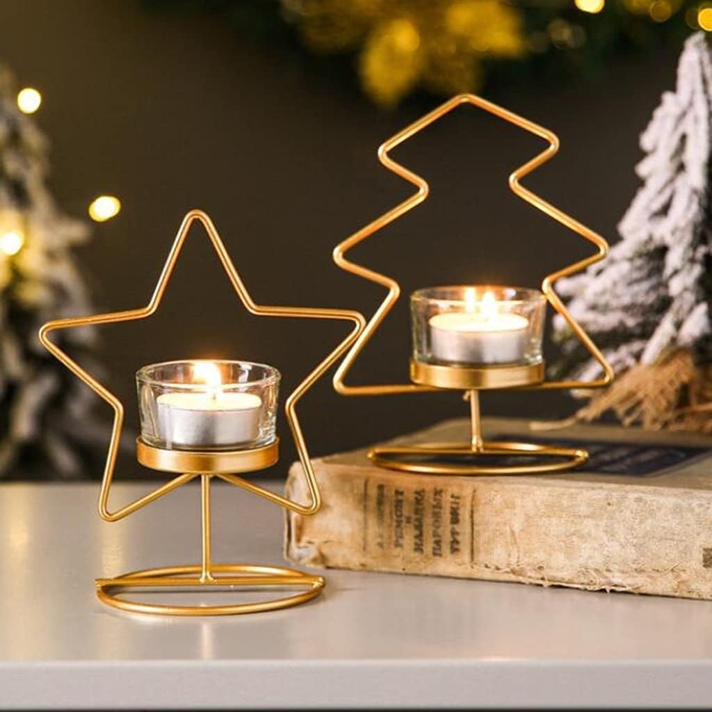 Christmas Golden Glass Candle Holders Aroma Candle Cups Home Living Room Bedroom Creative Christmas Decoration Gift Ornaments(B)