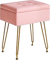 IBUYKE Storage Vanity Stool with Flip Top Table, Adjustable Legs & PU Leather Ottoman Footrest - Pink, 40x30x48cm for Makeup & Living Room