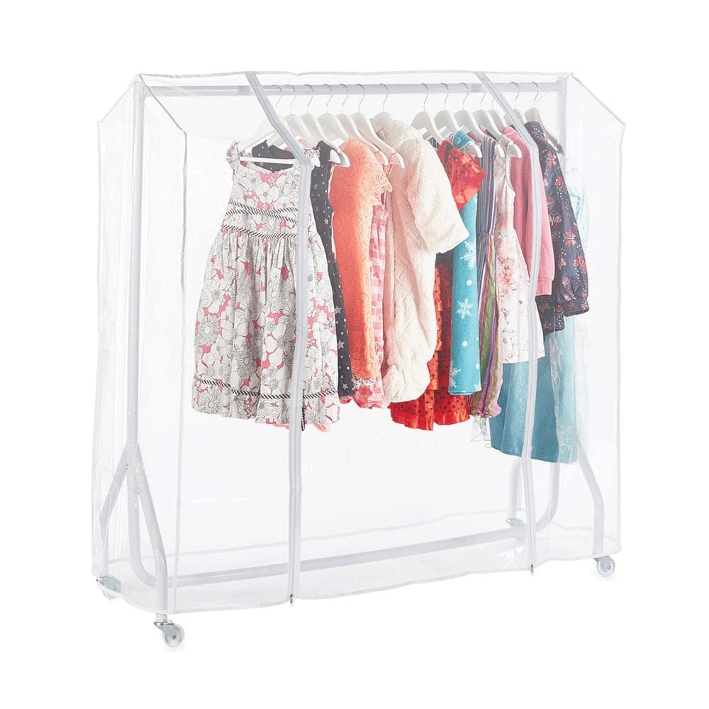 Shopfitting Warehouse White 4ft-Wide Heavy-Duty Junior/Kids Clothes Rail with Clear Cover