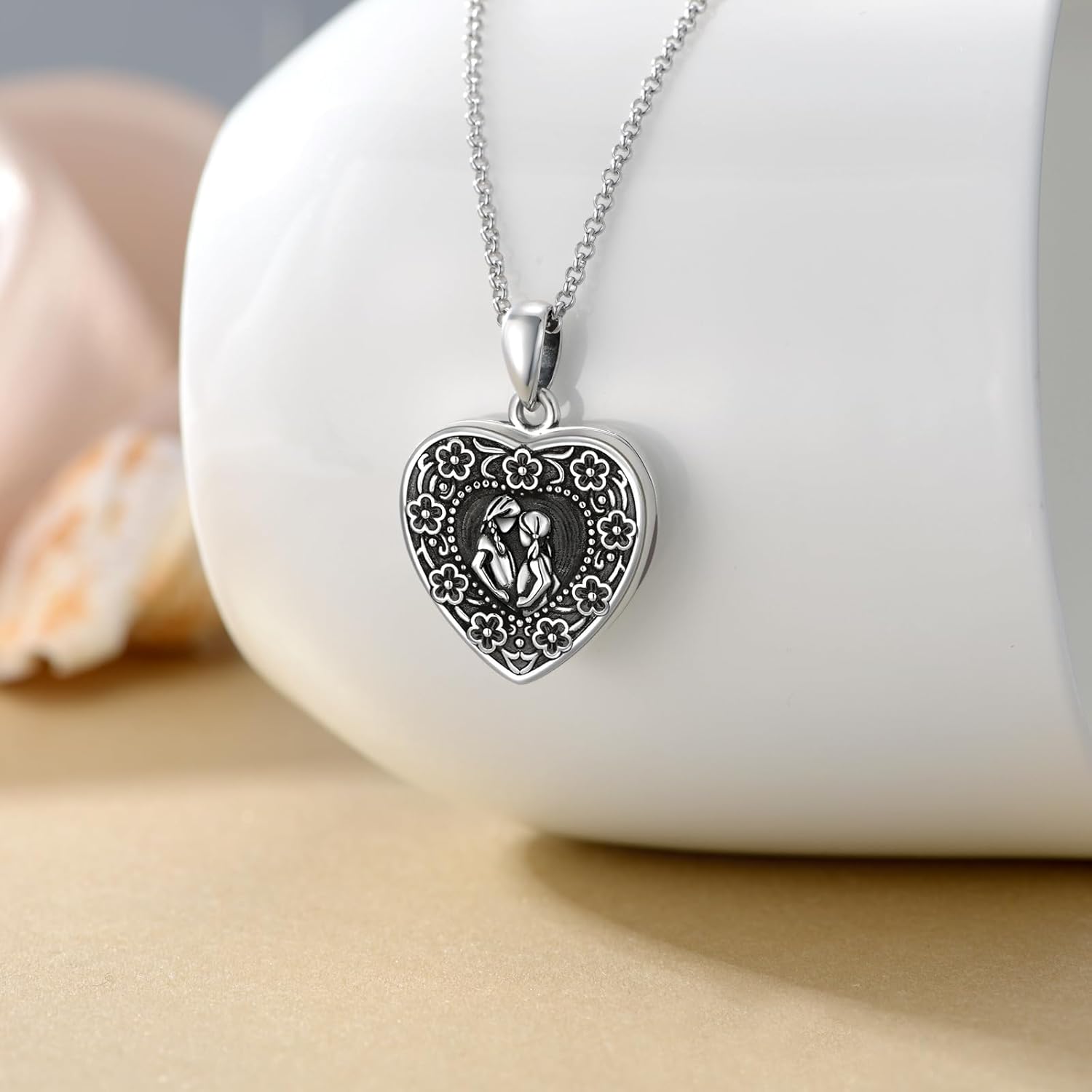 AOBOCO Heart Locket Necklace That Holds Pictures Sterling Silver Flower Lockets Jewelry for Women - Always in My Heart - Image 2